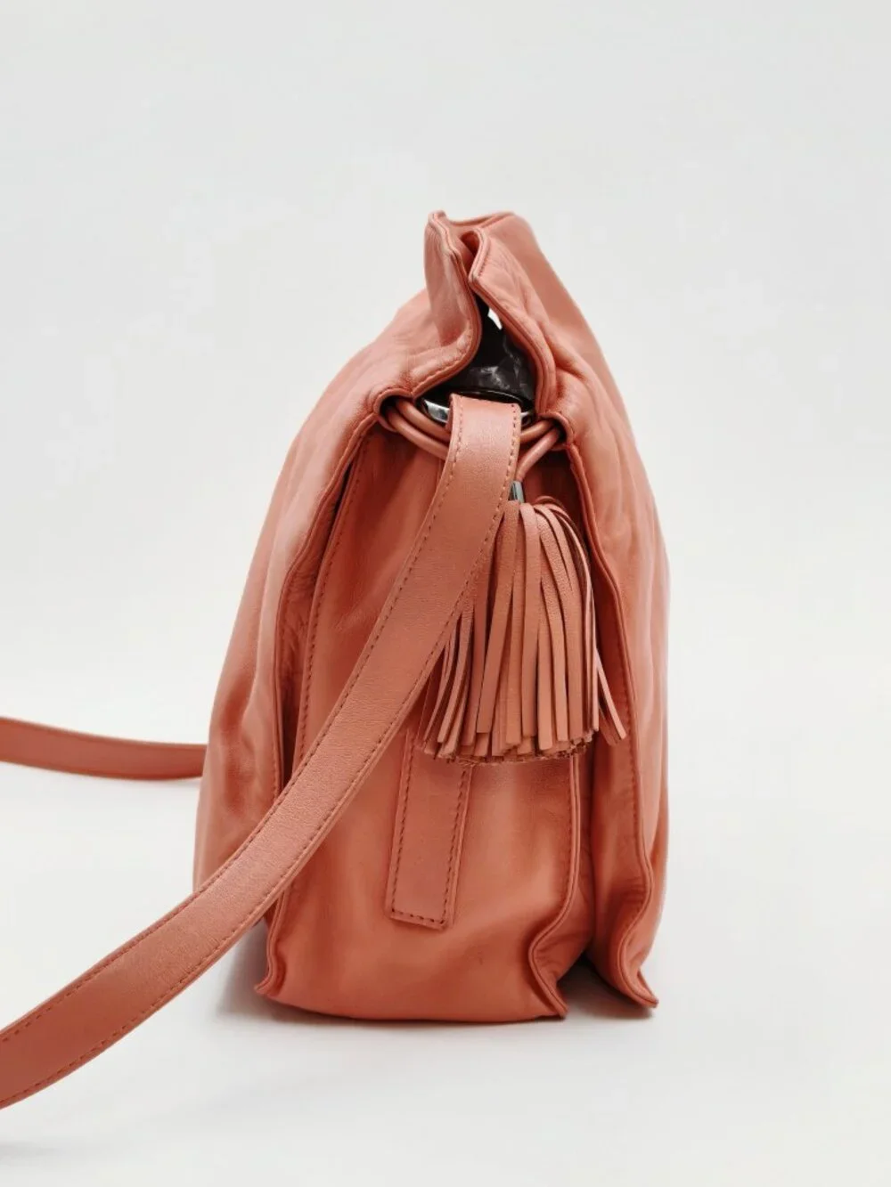 Loewe Vintage Coral Orange Leather Crossbody Shoulder Bag Tassel